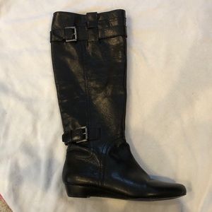Nine West black upper calf knee high buckle boots
